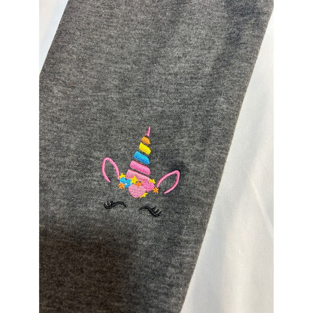 Cooraby Girls Charcoal Grey Fleece Lined Leggings Unicorn Knee Embroidery 7-8Y